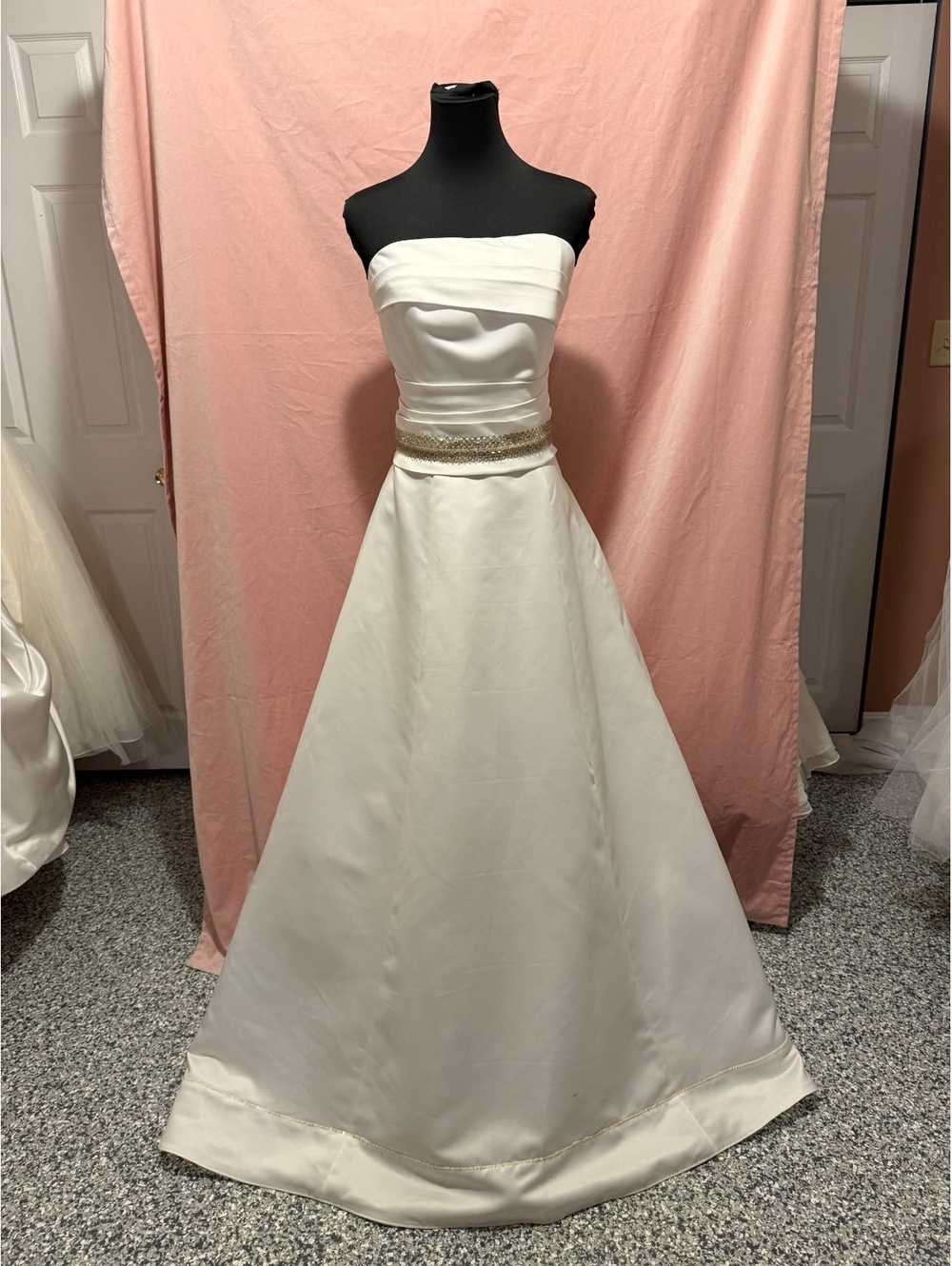Eden Bridals Strapless White Wedding Dress Size 8 with Beaded Waist